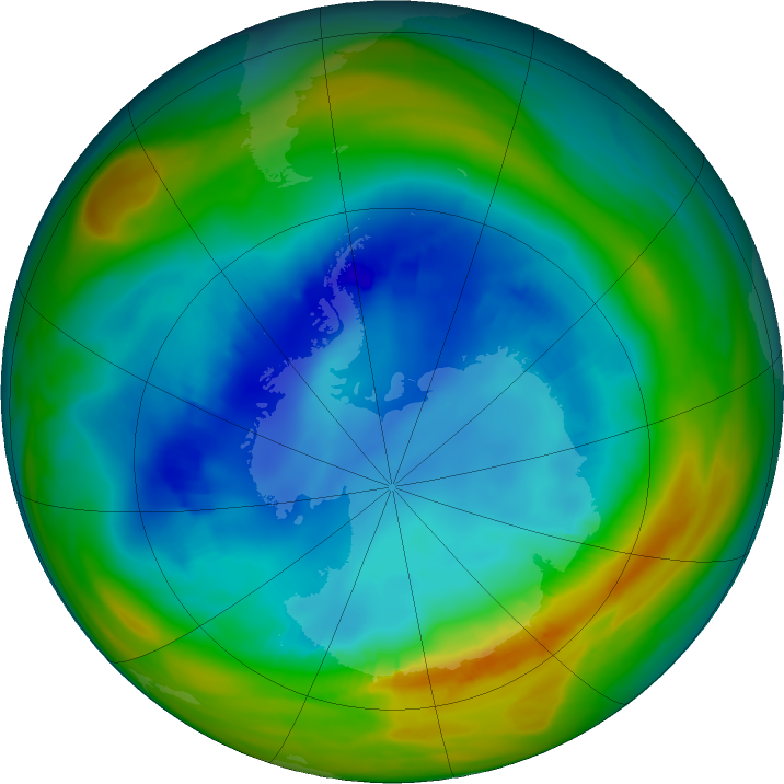 Antarctic ozone map for 13 August 2019